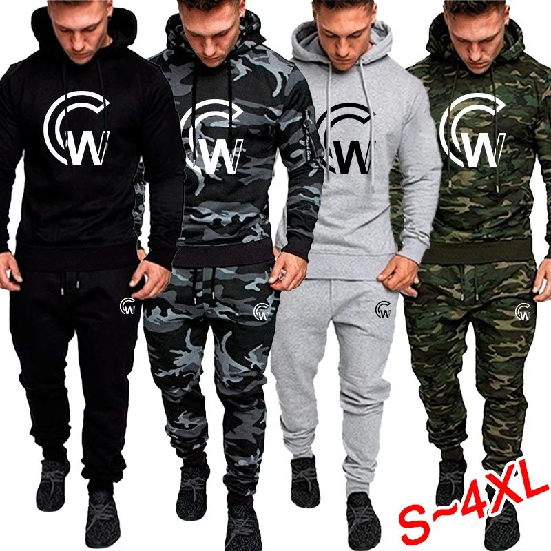 

Men's camouflage printed hoodie set camouflage clothing trendy style hooded sweatpants outdoor sportswear set