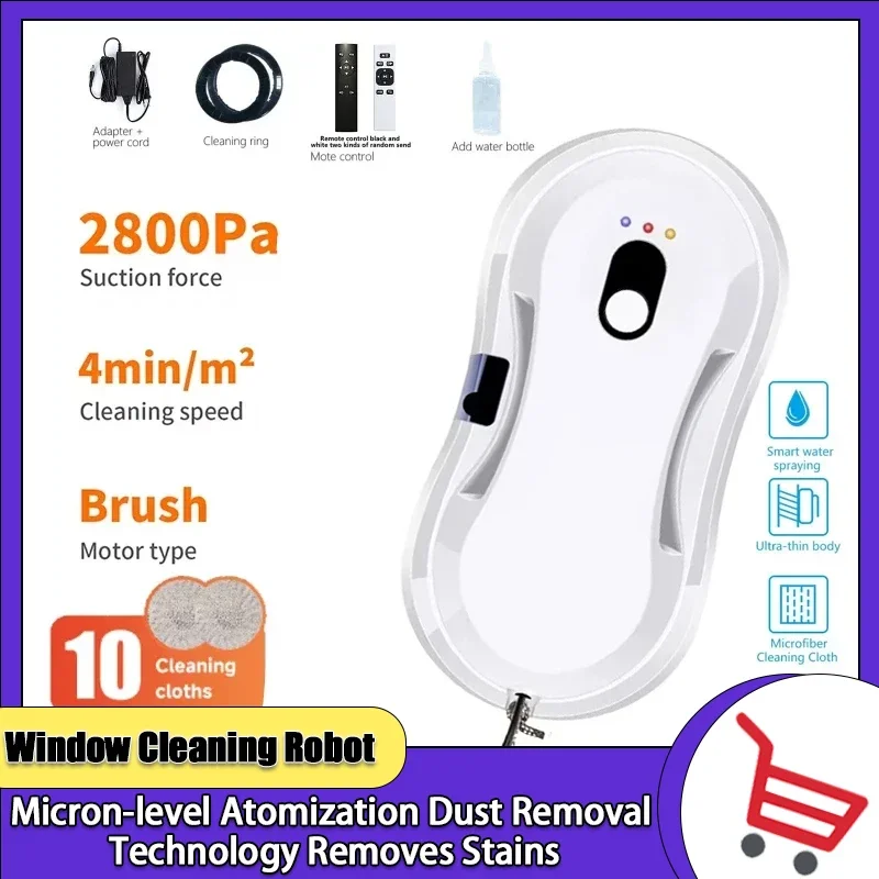 

For Outdoor Indoor Window Cleaner Robot with Ultrasonic Water Spray Window Vacuum Washer Smart Glass Cleaning Robotic