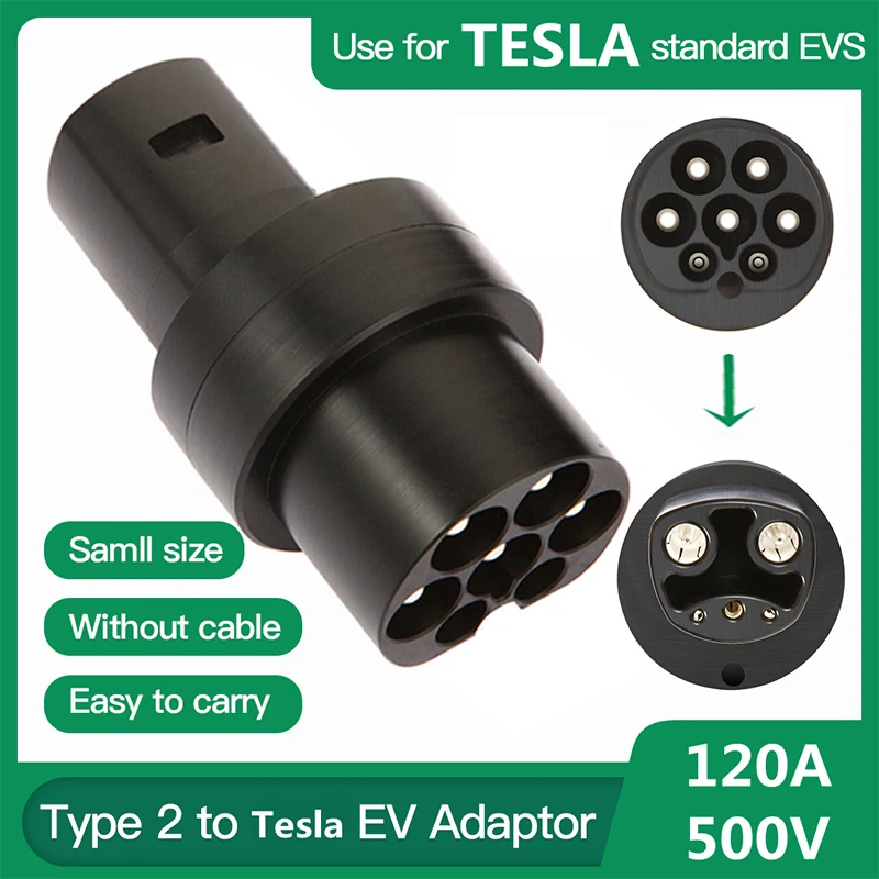 EVSE Adaptor Type 2 To Tesla Plug EV Adapter, Electric Cars Vehicle Charger Charging Connector IEC 62196 Type2 To TESLA 120A DC