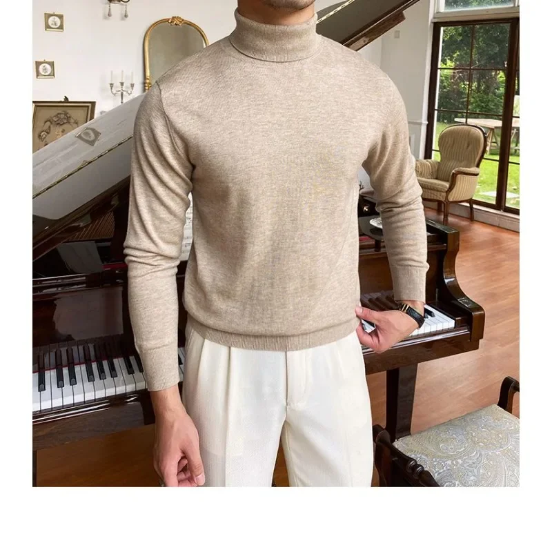 

2025 New Men's Korean Style Versatile Pullovers Male Simplicity Solid Color Turleneck Sweaters Base Layer Basic Knitting Sweater