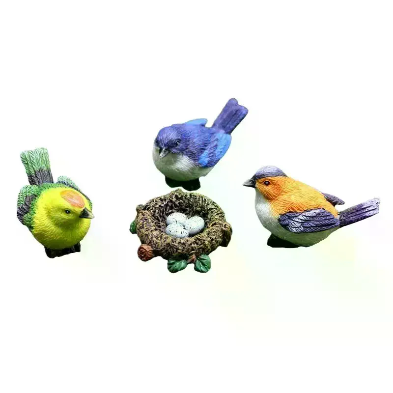 Mini Miniatures Resin 4PCS Bird Figure Model Cartoon Crafts DIY Plant Bonsai Figurines Fairy Garden Dollhouse Decor
