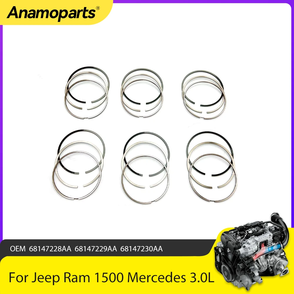 Engine Parts Piston Rings Sets Fit 3.0 L For 2006-2022 Jeep Grand Cherokee Ram 1500 Mercedes Diesel 3.0L 68147228AA 68147229AA