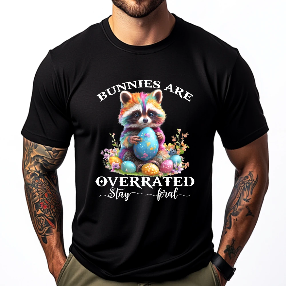 

Bunnies Are Overrated Stay Feral Raccoon Eggs Easter Black Shirt Graphic Tees Men's T-Shirts Creative
