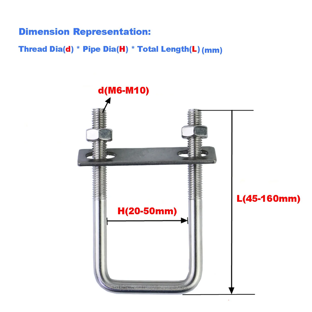 

304 Stainless Steel U-Shaped Screw / Right Angle u-Shaped Pipe Clamp / Hoop Clamp