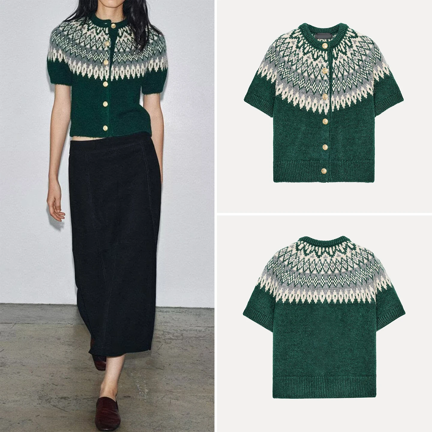 

Ele Casual ort Sve вязаный джем женский модный осенний Новое поступление 202, бренд Z с геометрическим узором и пуговицами