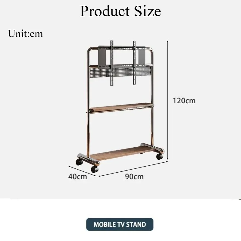 Nordic TV Stand Mobile Cart with Stainless Steel Thickened Frame – Universal Wheels with Brake for Living Room Bedroom Meeting