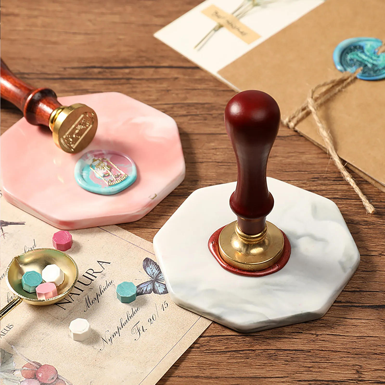 Marbling Pattern Wax Seal Stam - Marble Coaster Set ulasan dan harga