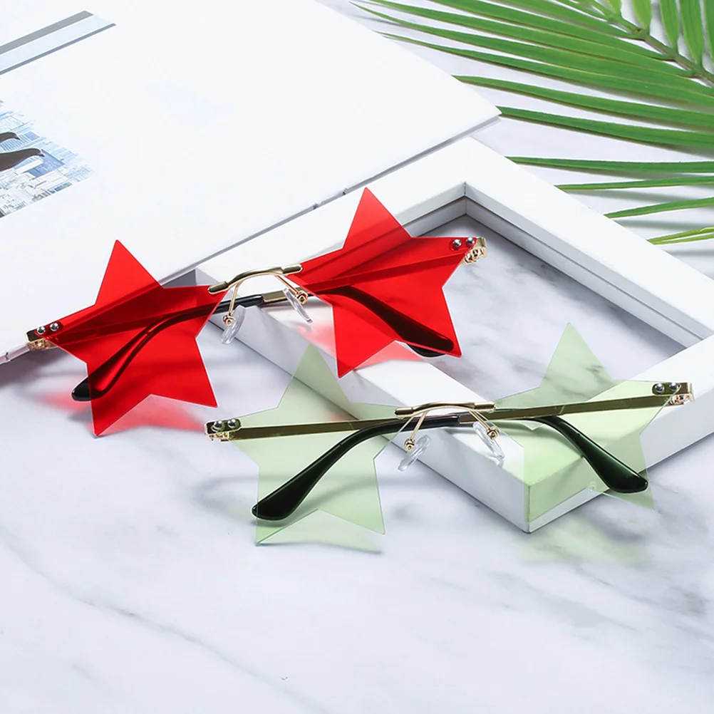 

2pcs Personality Sunglasses Star Shaped Decorative Pentagram Eyewear Unisex Summer Party Rimless Glasses Accessories