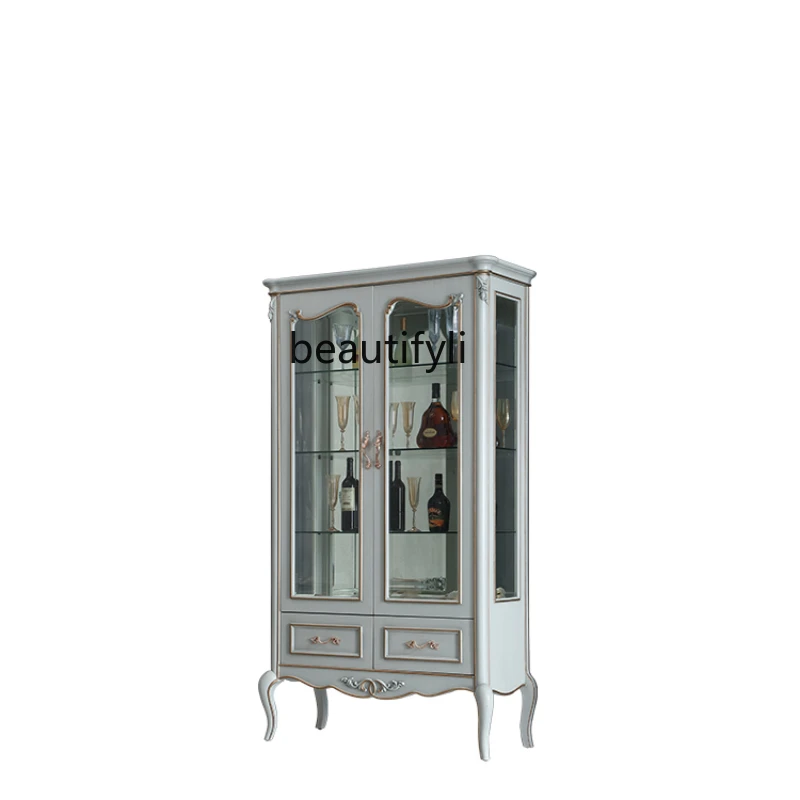 

French Furniture European Style Double Door Carved 1 M Wine Cabinet Living Room Glass Locker Floor Cabinet