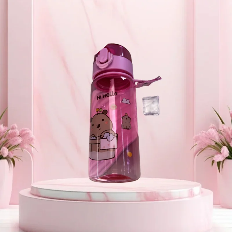 400 مللي كابيبارا كوب شفاف زجاجة ماء كرتونية لطيفة مع حزام حمل مانعة للتسرب المحمولة كوب للشرب في الهواء الطلق زجاجة رياضية