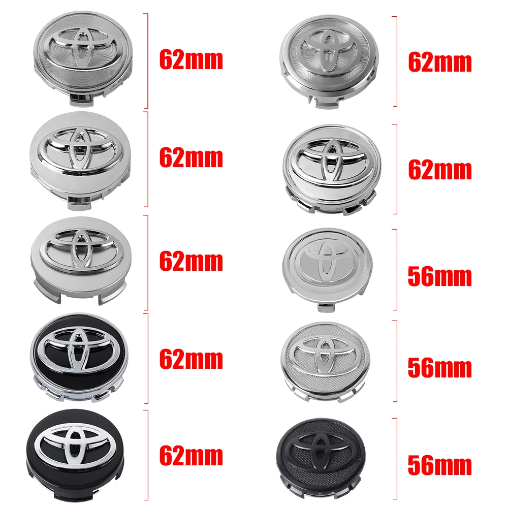 4 قطعة 56/62 مللي متر سيارة عجلة غطاء محور مركزي لتويوتا يارس بريوس Rav4 لاند كروزر هايلاندر TRD كورولا C-HR Aygo اكسسوارات السيارات