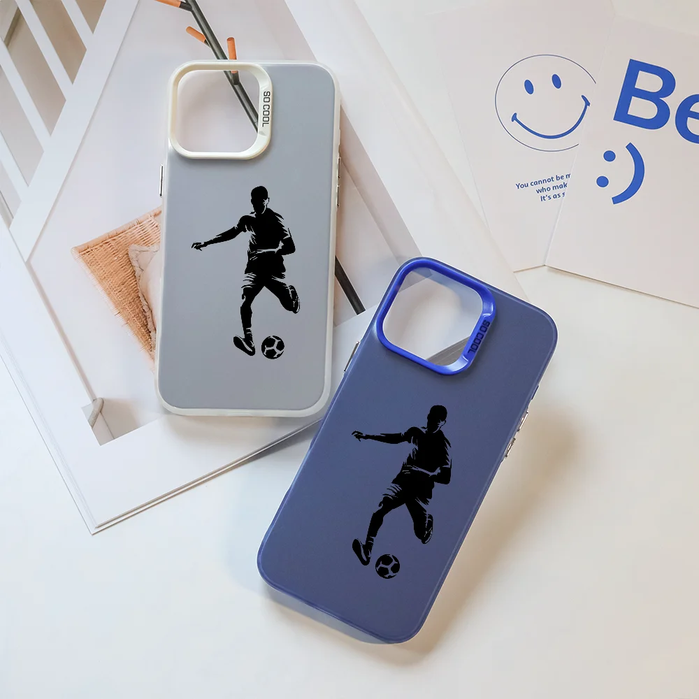 

Soccer Football Phone Case For iPhone 16 Pro Max 15 14 13 12 11 Plus Aurora Laser Shockproof Funda Anti Fall Matte Back