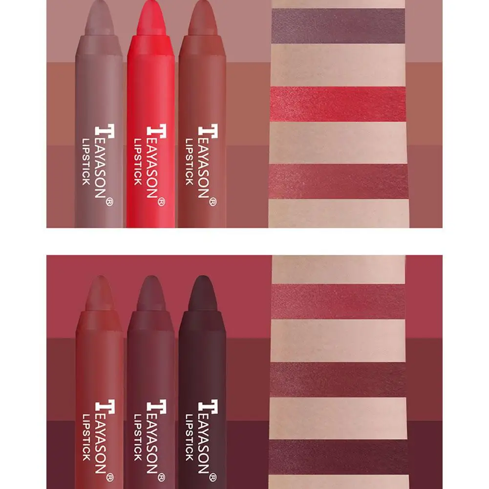 3 ชิ้น/เซ็ต Velvet Matte ลิปสติกปากกา Moisturizing Non-stick Cup ลิปสติกแต่งหน้ากันน้ํา Nude Crayon ลิปสติก Lip Liner ดินสอ