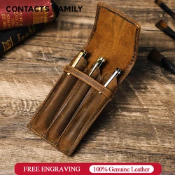 Handmade Genuine Leather Pen case Luxury Pen Holder Organizer 1/2/3 Slots Pen Pouch Adult Student Pen Storage Office School Bag