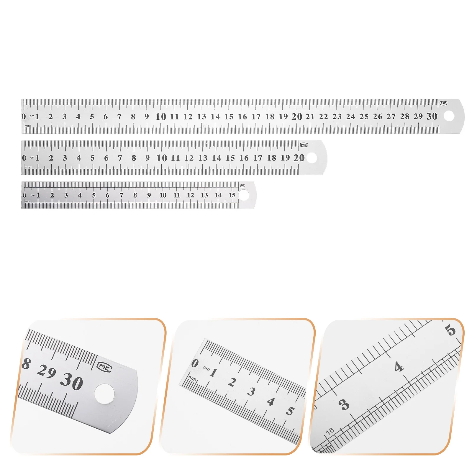 3Pcs Stainless Steel Ruler Thickened Double Sided Scale Ruler for Drafting Cutting Design Teaching Machinist Measuring Tool