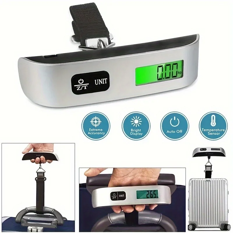 Portable Electronic Luggage Pocket Scale, Hanging Scale, Digital Scale, Backlit, Fishing Weight, 50kg, 10g