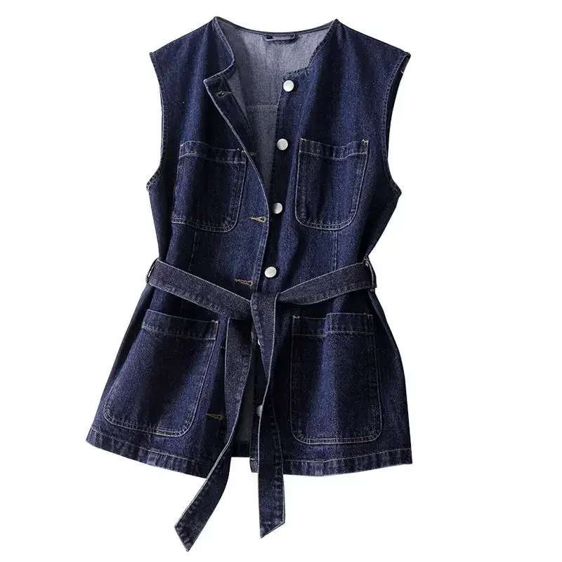 New Women\'s Denim Vest Sleeveless Cardigan Spring Autumn Jacket Korean Fashion Coats Tops Brand Large Pocket