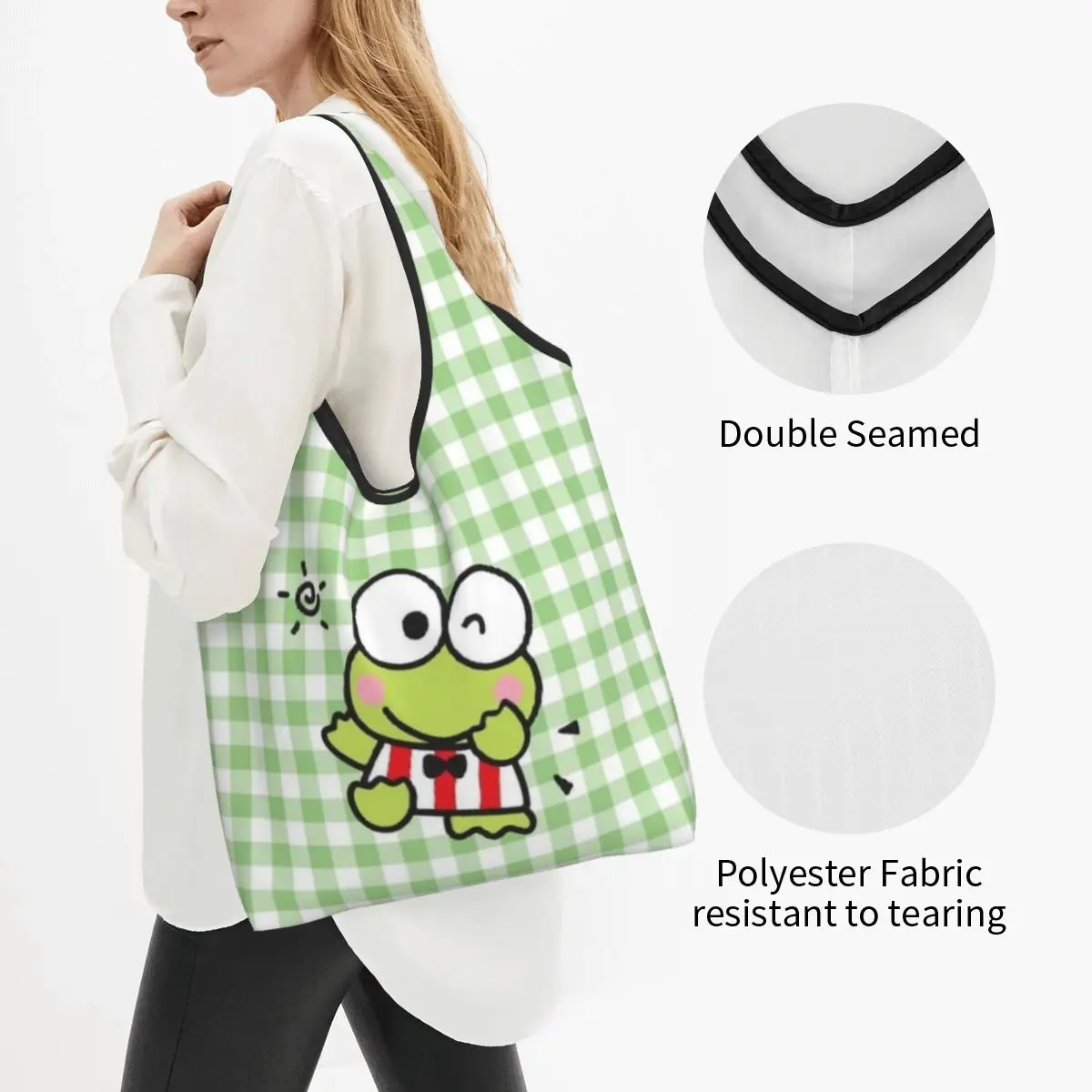 Bolso de hombro portátil del comprador de las comestibles de Anime de Manga de los bolsos de compras de Keroppi de la moda de encargo