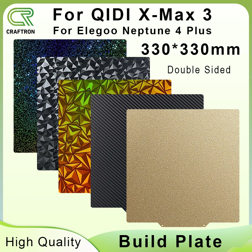 

For Elegoo Neptune 4 Plus/3 Plus PEI Build Plate 330x330mm Double Sided Textured PEI Spring Steel Sheet for X5SA Pei 330x330