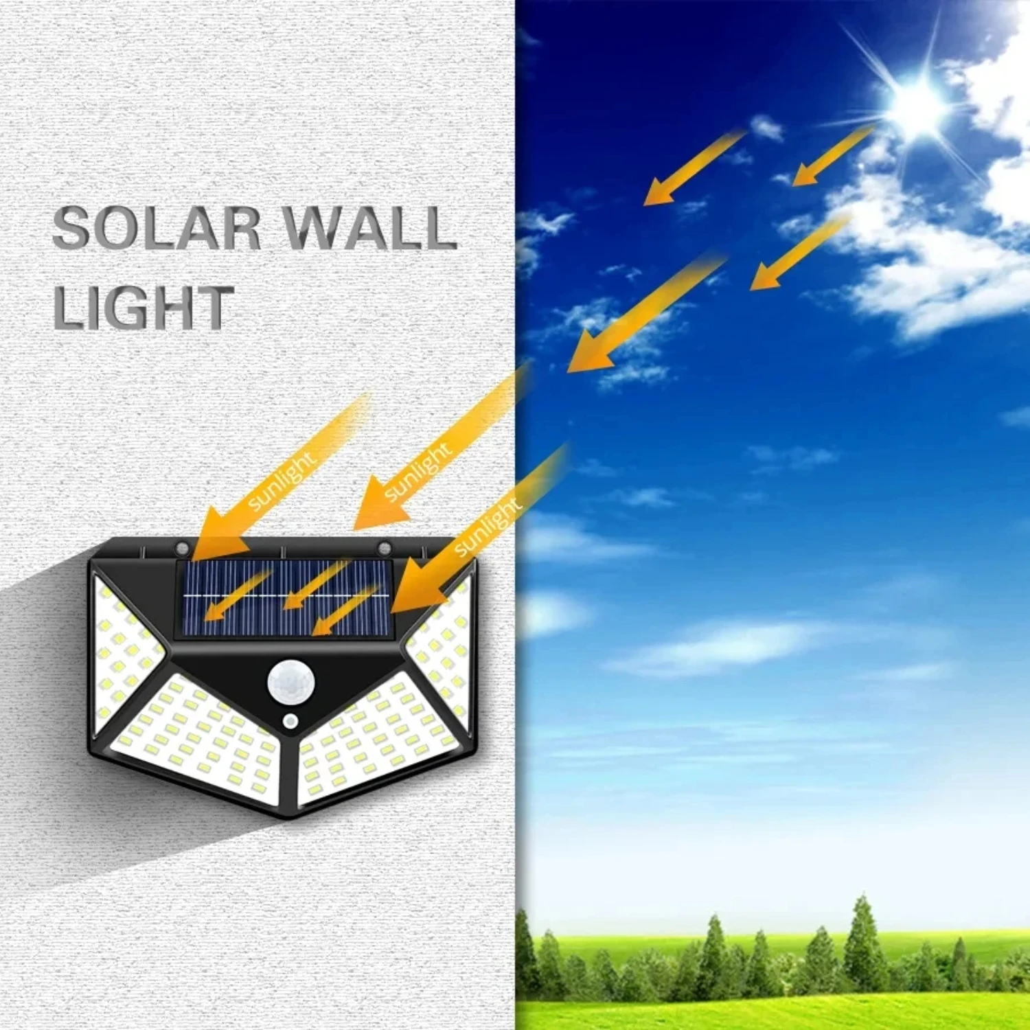 100  Solar Lights Outdoor 3 Modes Sunlight Powered Waterproof Motion Sensor Foco External Solar Wall Lamp Garden Decoration