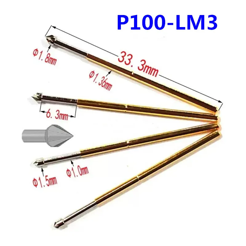 

100PCS/Pack P100-LM3 Crown Head 1.8mm Spring Test Probe with A Total Length of 33.35mm for Circuit Board Inspection