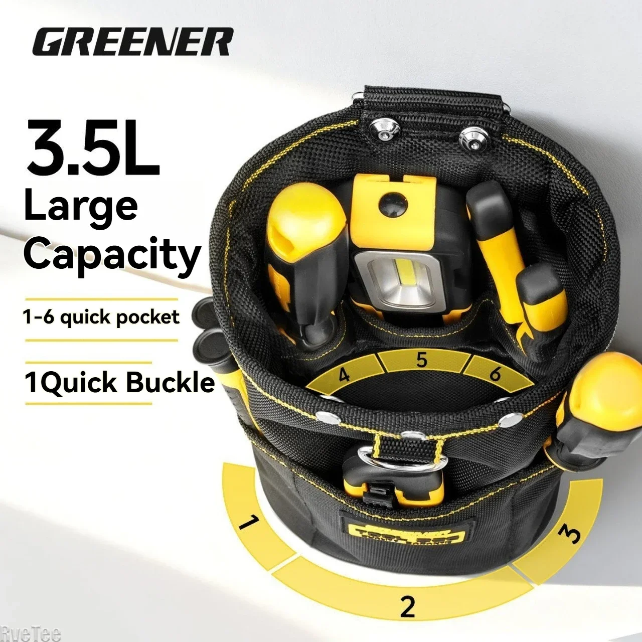 GREENER Quick-Hang Cylinder Electrician Tool Pouch Tool Belt Nail Bag with Spring Plate Pocket for Tools Storage