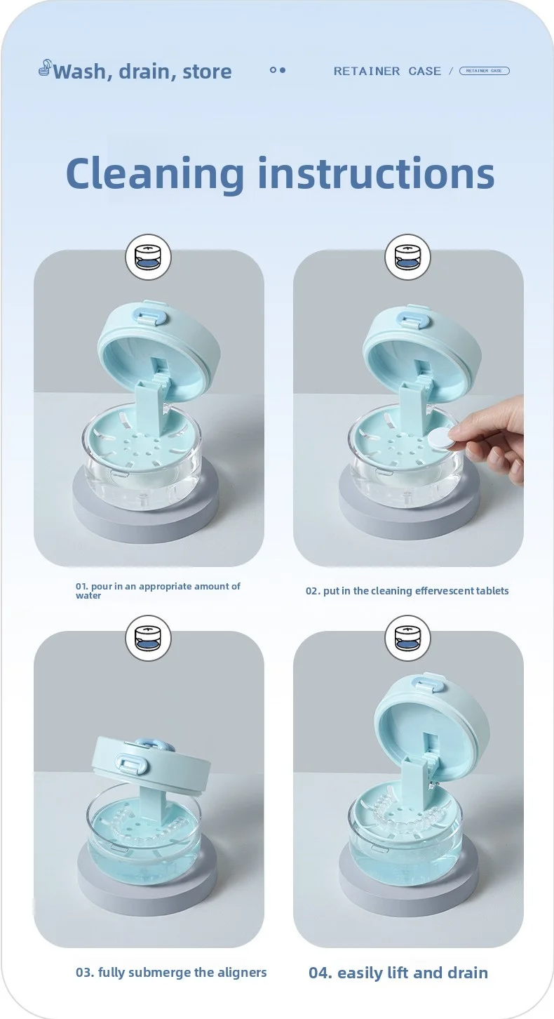 Drei-in-Eins Multifunktions-Zahnspangenaufbewahrungsbox, neues Design, Reinigungs- und Abtropfbox für kieferorthopädische Geräte – Detail 11