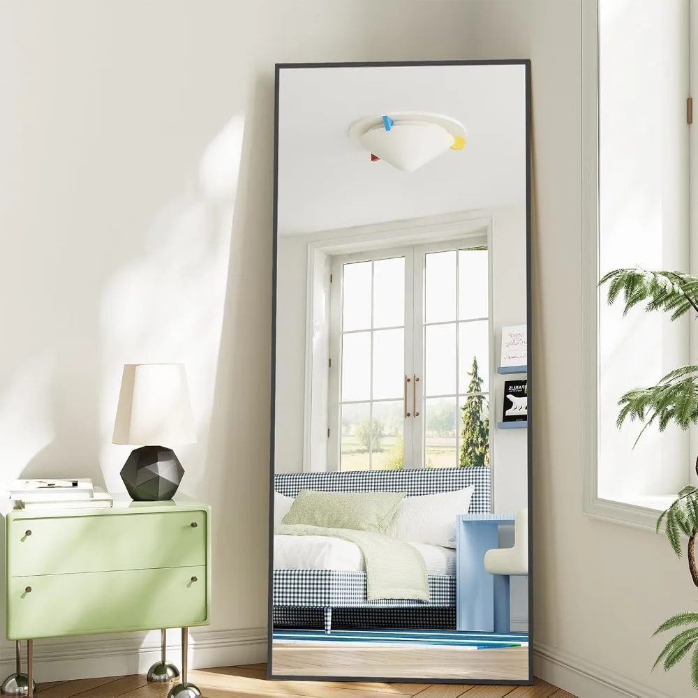 Ganzkörperspiegel mit Aluminiumrahmen, 71 x 26 Zoll, freistehend oder an der Wand montierbar, ideal für Zuhause und Ankleidezimmer
