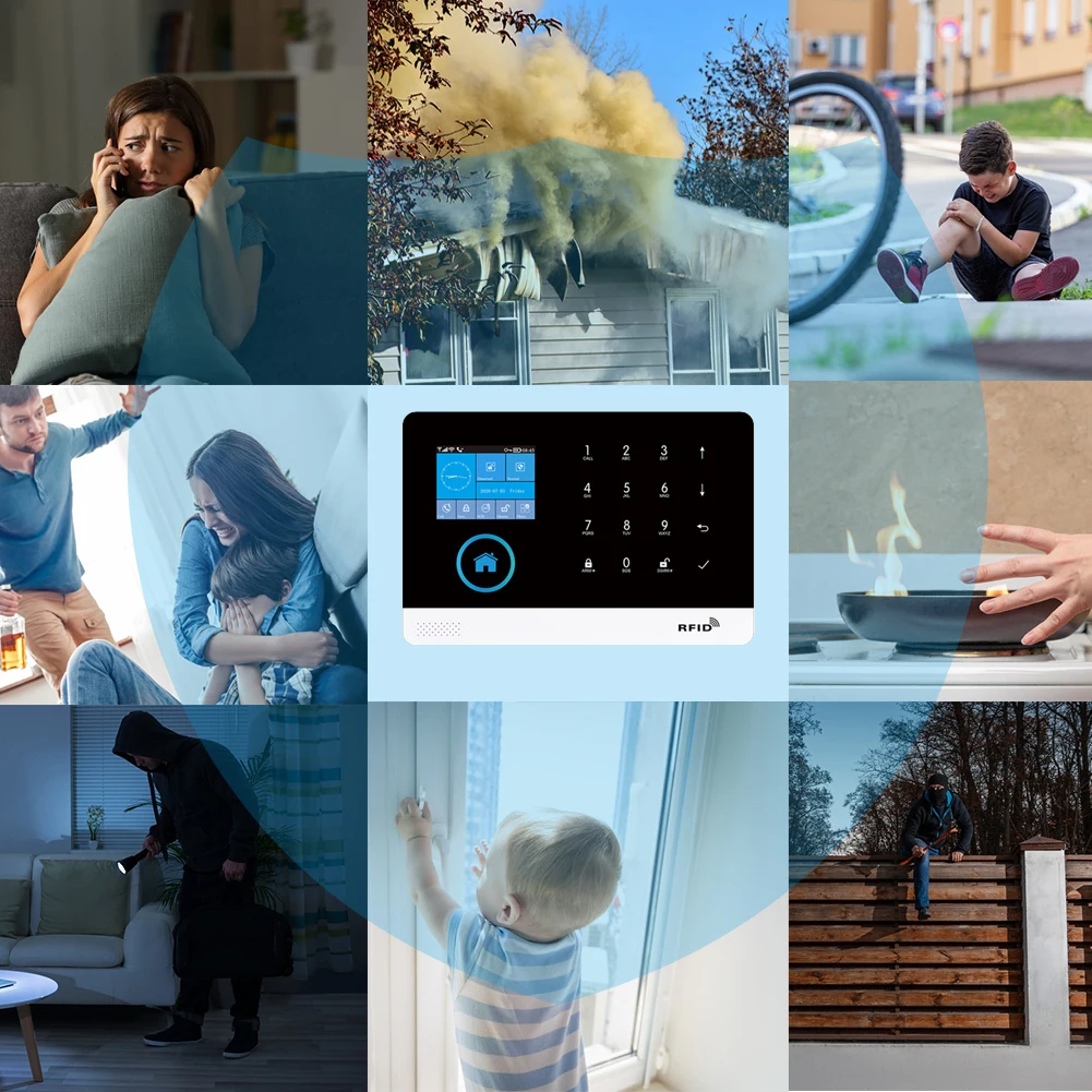 نظام إنذار WiFi لأمن المنزل ضد السرقة Tuya Smart House App Control 433MHz GSM لاسلكي مع مستشعر حركة