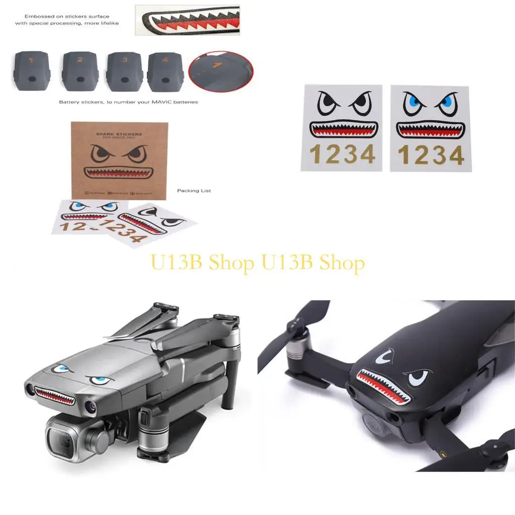 U13B Skin Stickers for 3M Stickers Shark Face Decals Smarthpone Stickers