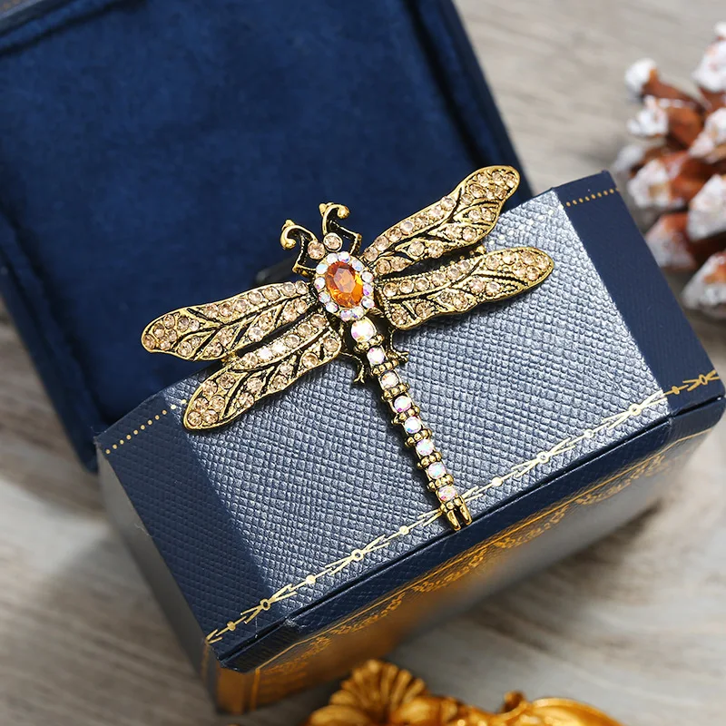Mode Kristall Vintage Libelle Brosche Große Insekt Broschen Für Frauen Pins Hochzeit Schmuck Zubehör