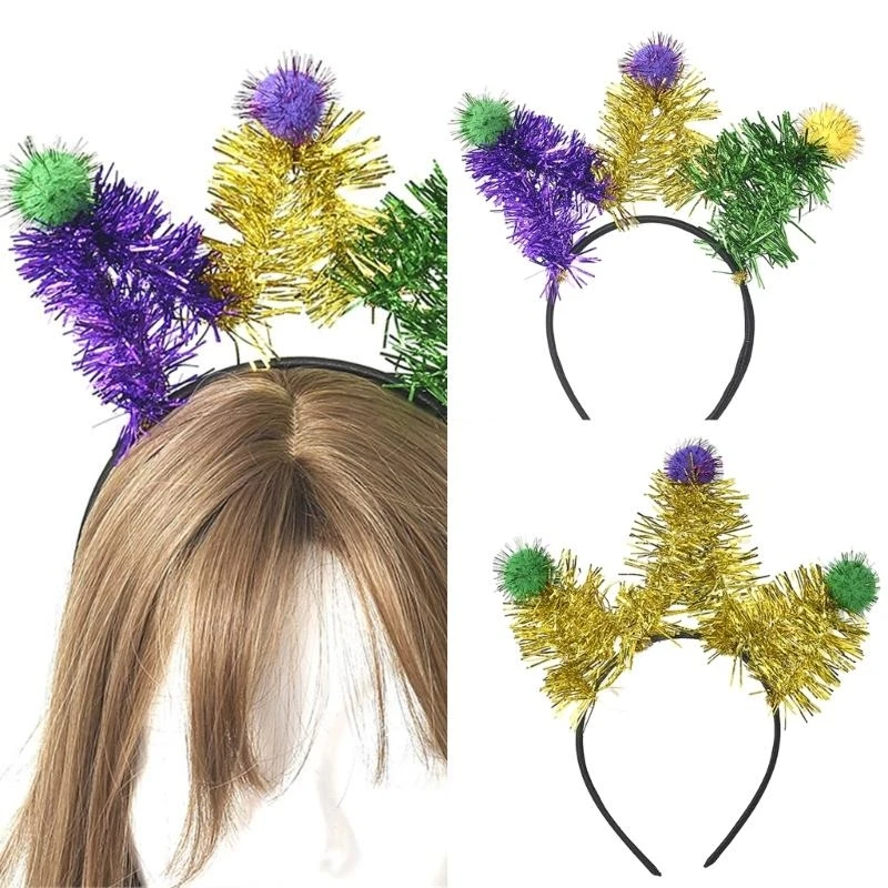 DXAA Shimmering Carnivals Party Accessories Pompoms Headband for Mardi Gras Festival Theme Party Props Hairband Holiday Props