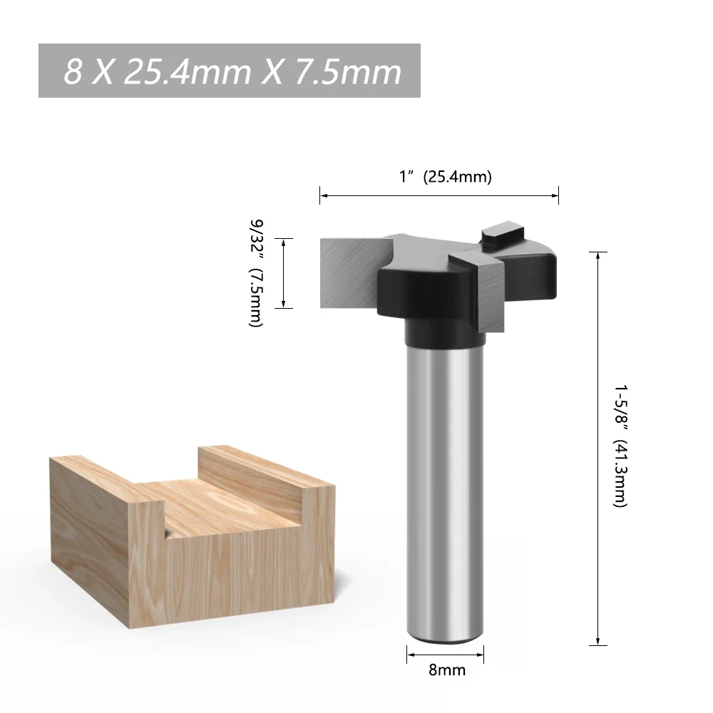 1PC 8mm Shank 3 Teeth T-Slot Router Bit Milling Straight Edge Slotting Milling Cutter Cutting Handle for Wood Woodwork