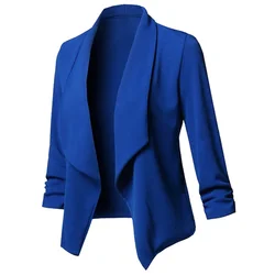 Women Thin Blazers Cardigan Coat 2024 Long Sleeve Female Blazers and Jackets Ruched Asymmetrical Casual Business Suit Outwear