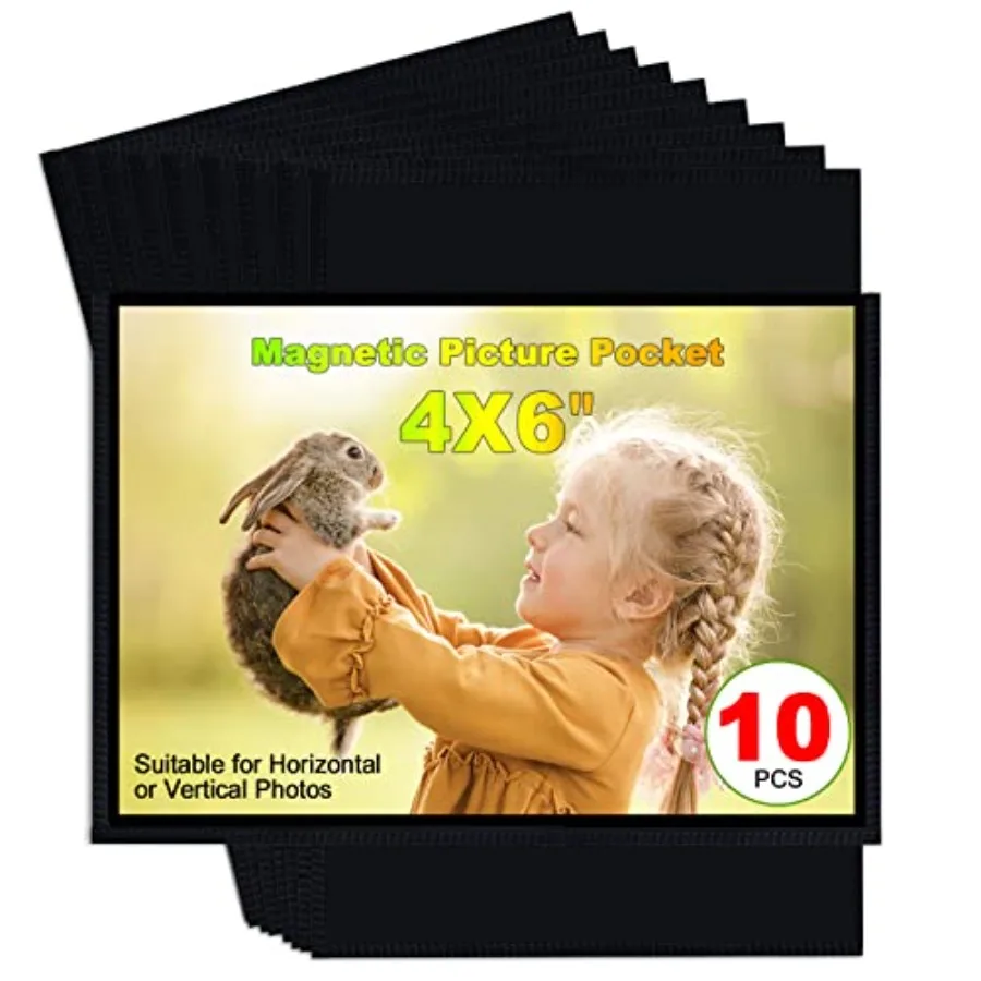 Black Magnetic Picture Frame 4X6 for Refrigerator, Photo Magnets Sleeves