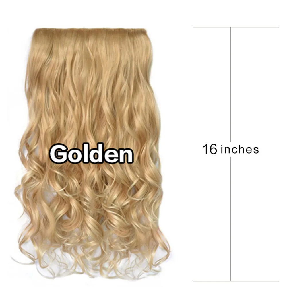 16 Inch Invisible Wire Hair Extensions 5 Clips In Natural Synthetic Long Wavy Hairpieces Black Dark Brown For Women Daily Party