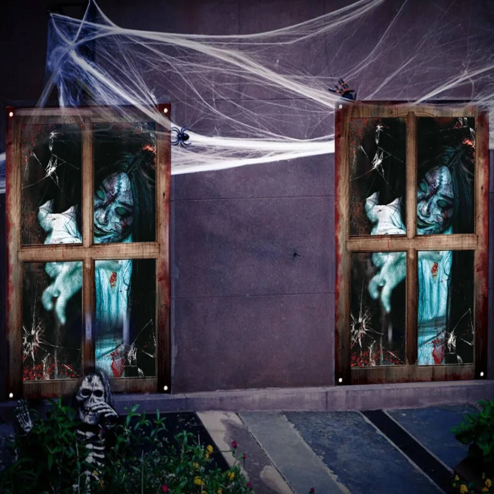 Durable Halloween Ghost Curtain Fade-resistant Clear Printing Window Cover Long-lasting Decorations Banner Room Poster