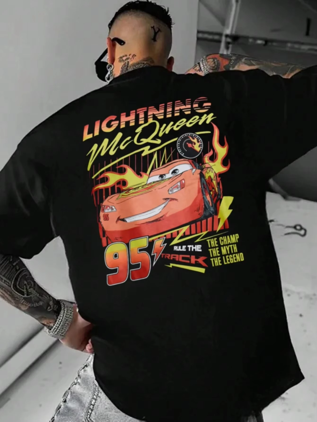 Koszulka damska Disney 2026, nowy trend w modzie wyścigowej, nadruk z kreskówki Zygzak McQueen, łatwa w stylizacji, plus size, krótki rękaw.