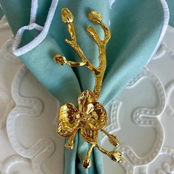 4PCS Plum Blossom Metal Napkin Rings,Christmas Gold Color Napkin Buckles,Napkin Holder for Home Dinning Room Hotel Table Decor
