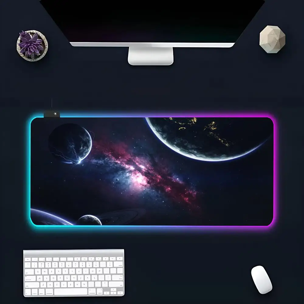 Universe Mouse Pad besar RGB Mouse Pad XXL LED Mouse Mat Jepang mousepad bantalan meja Keyboard tikar meja karpet dengan Backlit