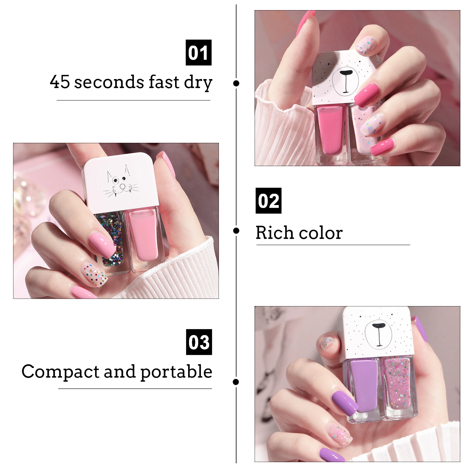

3pcs Polishes Set Women Manicure Art Diy Quick -Bake Long-Lasting Polish Decors For Home Salon Travel Use Nail Art