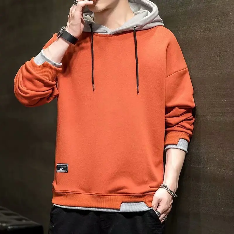 

Spring Autumn Men's Fake Two Pieces Hoodie Handsome Loose Fashion Long Sleeve Pullover Top Sports Casual Versatile Hooded Coats