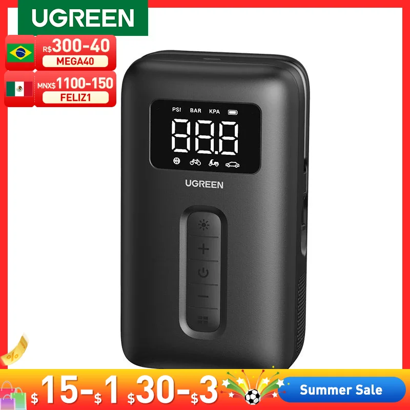 

UGREEN Car Air Pump 5V Tire Inflator 2500mAh Battery Wireless Portable Cordless Tire Inflator Pump For Car Motorcycles Bicycles