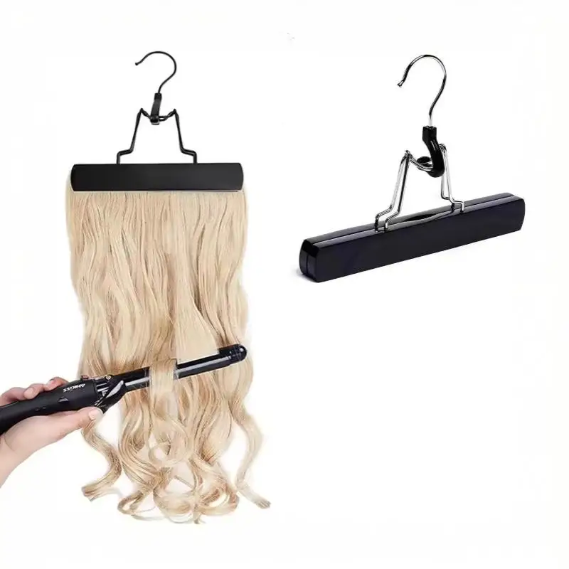 Wig Display Storage Holder Durable Space-saving with Solid Wood Hanger Non-slip Clips for Travel Home Salon Organization