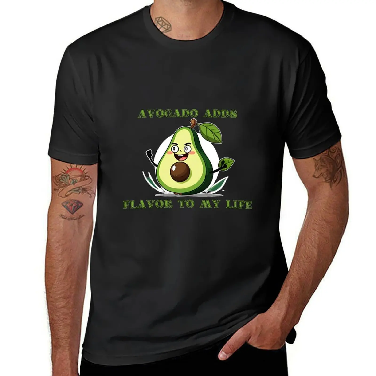 Happy Avocado Avocado adds flavor to my life T-Shirt oversizeds blanks mens graphic t-shirts anime