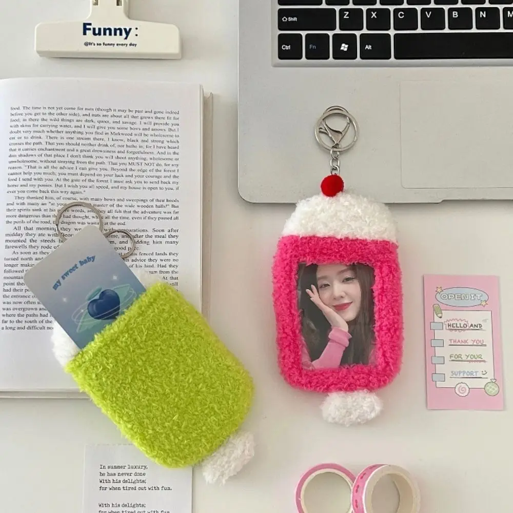 Ice Cream Plush Photocard Holder Idol Card Sleeve Korean Style Bus Card Holder Bag Pendant ID Card Cover Cartoon Photocard Cover