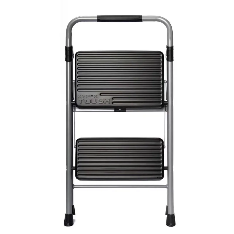 

Hyper Tough Gray & Black 2-Step Steel Large Platform & Foldable Step Stool – Holds up to 225 Pounds
