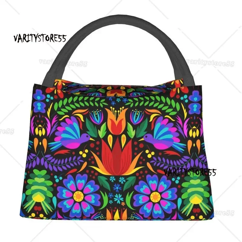 Mexican Floral Thermal Insulated Lunch Bag Women Mexico Otomi Lunch Container for Outdoor Camping Travel Storage Meal Food Box