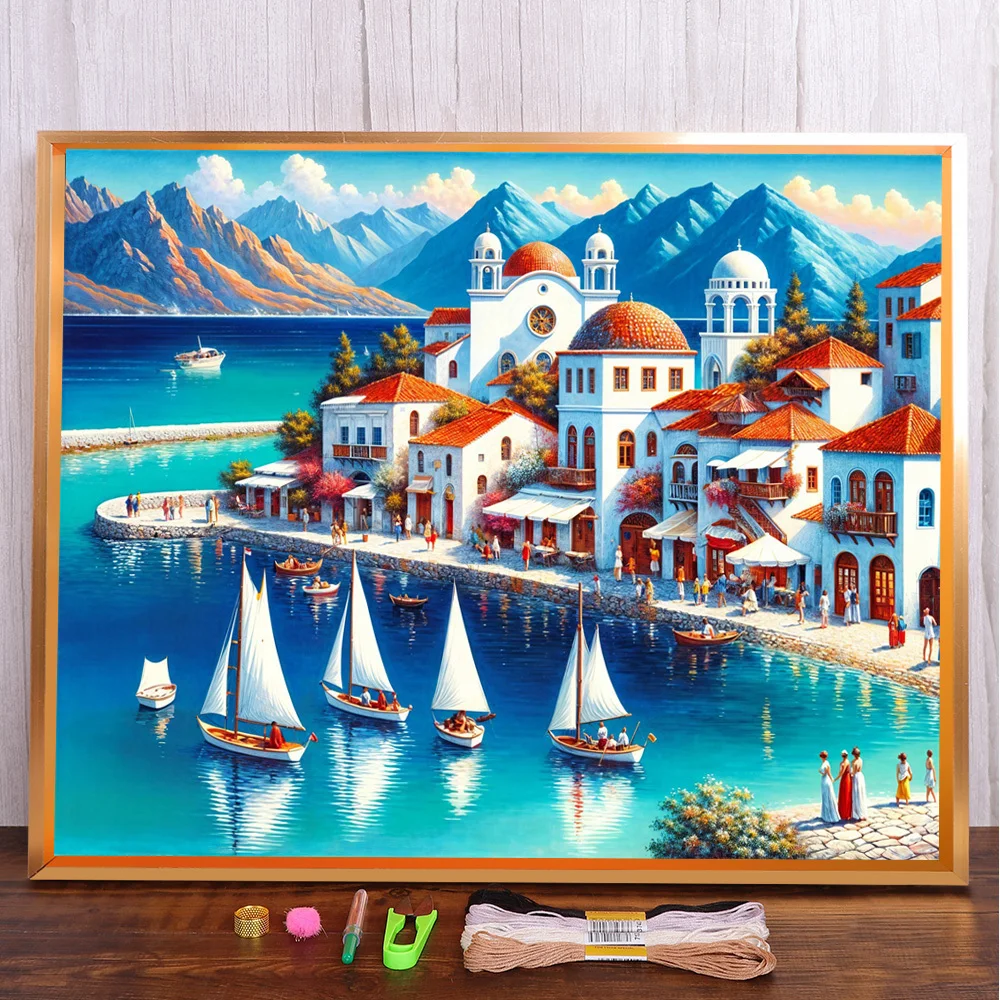 Resort Town DIY Painting By Numbers Kit Oil Paints 40*50 Canvas Pictures Loft Wall Picture Crafts For Adults Wholesale Handiwork