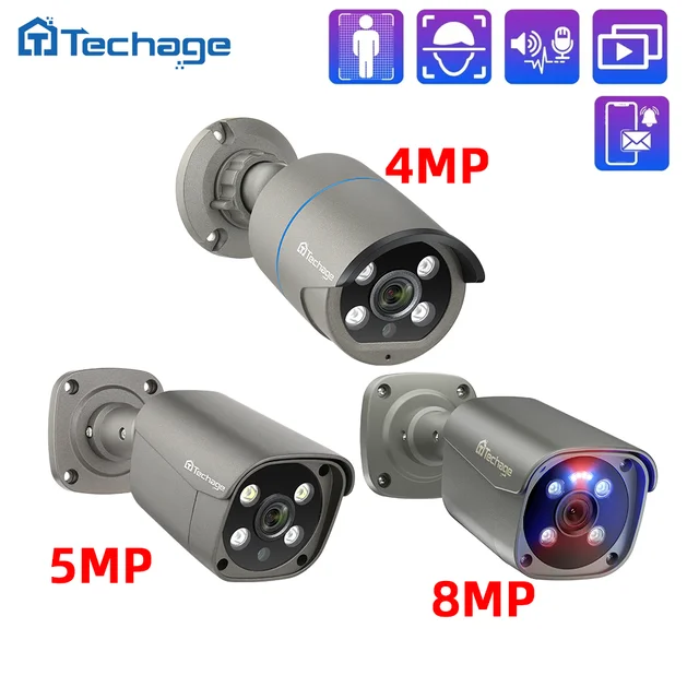 Techage 4MP 5MP 4K Security Metal POE IP Camera H.265 Outdoor Two Way Audio Video Surveillance AI IP Camera for NVR System Techage 4MP 5MP 4K Security Metal POE IP Camera H.265 Outdoor Two Way Audio Video Surveillance AI IP Camera for NVR System